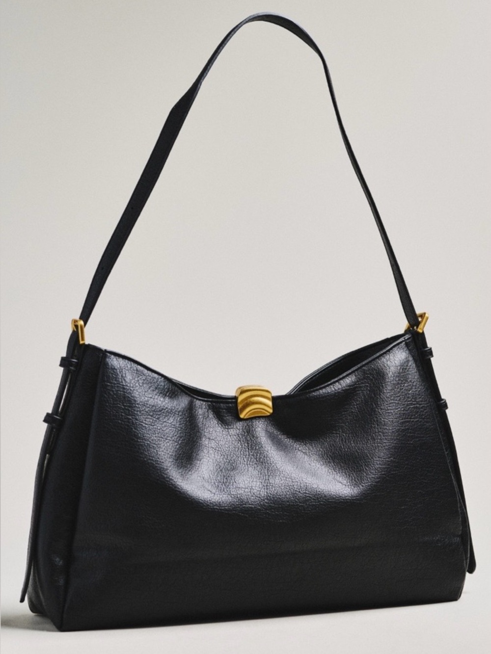 Anthropologie Foldover Slouchy Buckle Shoulder Bag Faux Leather Black NWT - Picture 3 of 16